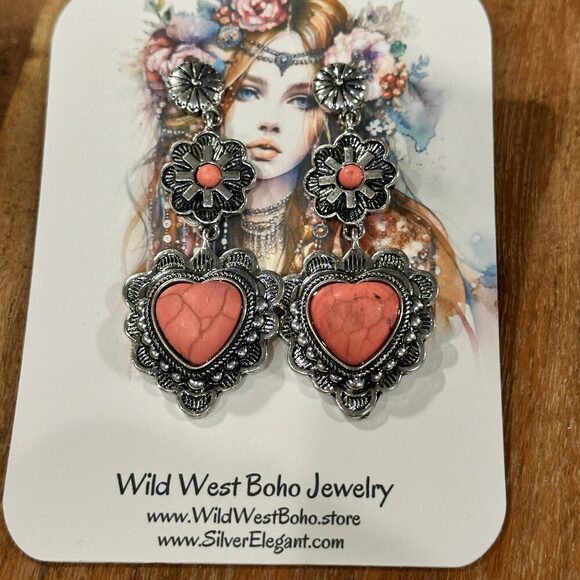Playful Pink Heart Western Charm Earrings - Picture 10 of 10